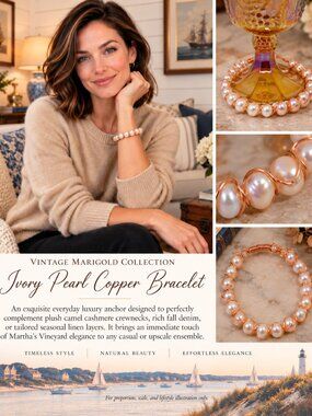 Artisan Vintage Marigold Collection Ivory Pearl Copper Bracelet